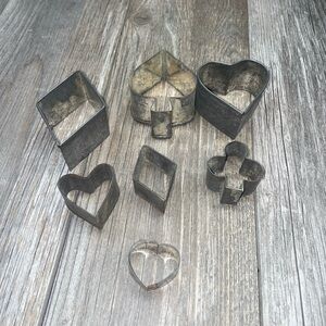 7 Vtg Tin Cookie Cutters Club, Heart, Diamond, Spade BAKING RETRO